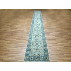 2'8"x16'1" Sky Blue Shah Abbas Flower Design Agra Hand Knotted Wool Runner Rug