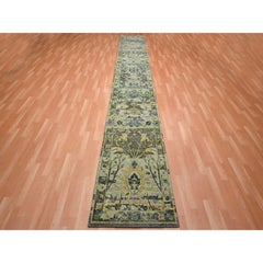 2'8 "x16'2" Grün Gelöschte Vögel Design Handgeknüpft Wolle XL Läufer Orientteppich
