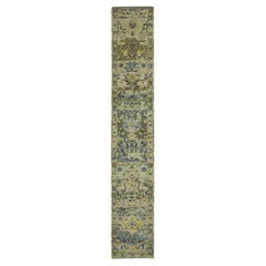2'8 "x16'2" Grün Gelöschte Vögel Design Handgeknüpft Wolle XL Läufer Orientteppich
