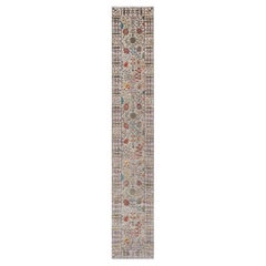 2'8"x16'2" White Silk with Textured Wool Hand Knotted Vase Design Runner Rug