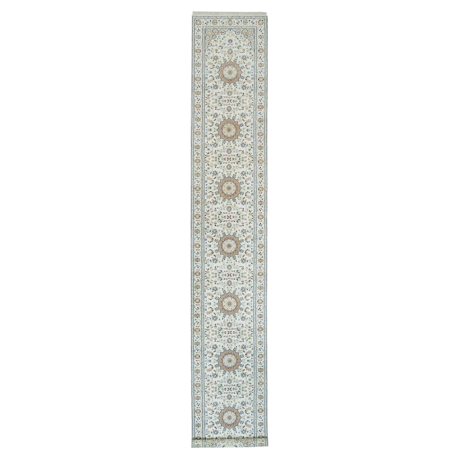 2'8 "x16'7" Weiß 250 KPSI Reine Wolle Handgeknüpft Nain Design XL Läufer Teppich im Angebot