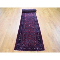 2'8"x16'8" Red Antique Persian Hamadan XL Runner Fish Design Oriental Rug