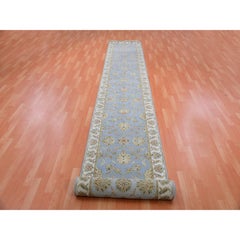 2'8"x17'1" Amsterdam Blue Rajasthan Leaf Hand Knotted Wool & Silk XL Runner Rug