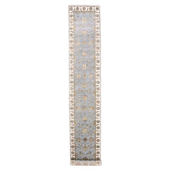 2'8"x17'1" Amsterdam Blue Rajasthan Leaf Hand Knotted Wool & Silk XL Runner Rug