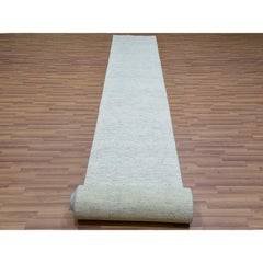 2'8"x17'10" Alaskan Husky Gray Undyed Hand Knotted Grass XL Runner Oriental Rug