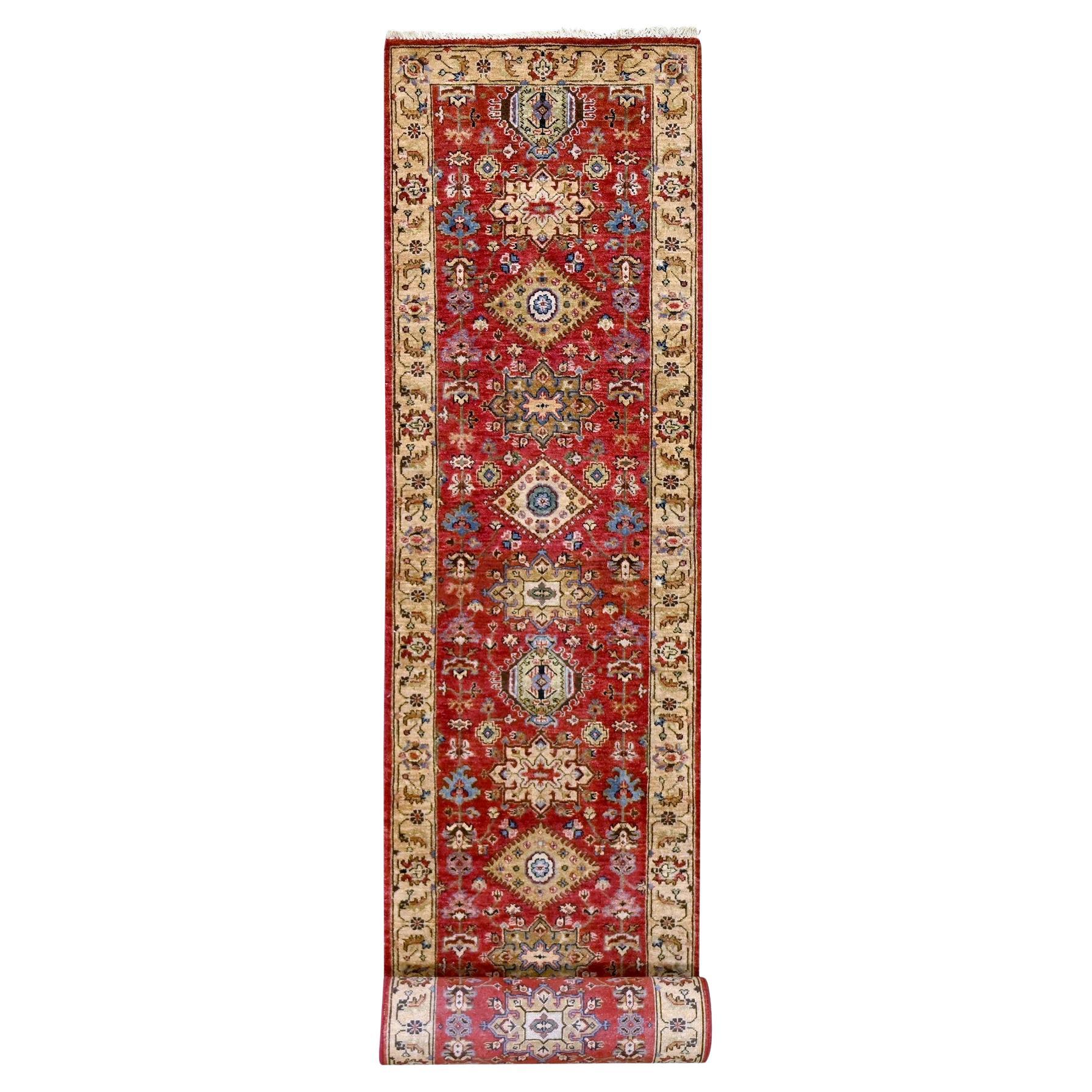 2'8"x17'10" Red Hand Knotted Soft Wool Karajeh Design XL Runner Oriental Rug