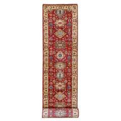 2'8"x17'10" Red Hand Knotted Soft Wool Karajeh Design XL Runner Oriental Rug
