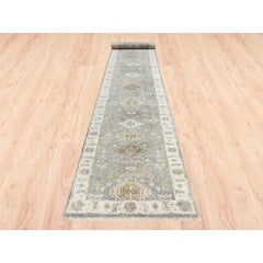 2'8"x17'10" Silver Karajeh Design Pure Wool Hand Knotted Oriental XL Runner Rug