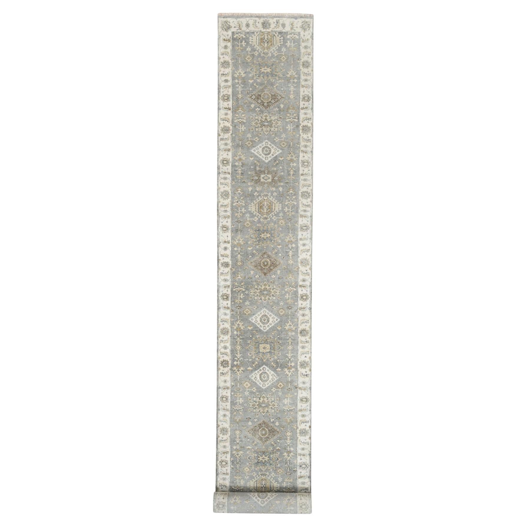 2'8"x17'10" Silver Karajeh Design Pure Wool Hand Knotted Oriental XL Runner Rug