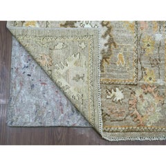 2'8"x17'2" Brown Hand Knotted Afghan Angora Oushak Leaf Design Wool Runner Rug