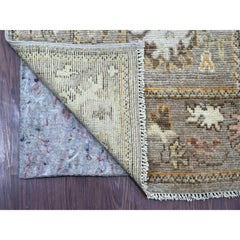 2'8"x17'2" Brown Hand Knotted Angora Oushak Leaf Design Wool Runner Oriental Rug