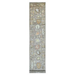 2'8"x17'2" Brown Hand Knotted Angora Oushak Leaf Design Wool Runner Oriental Rug