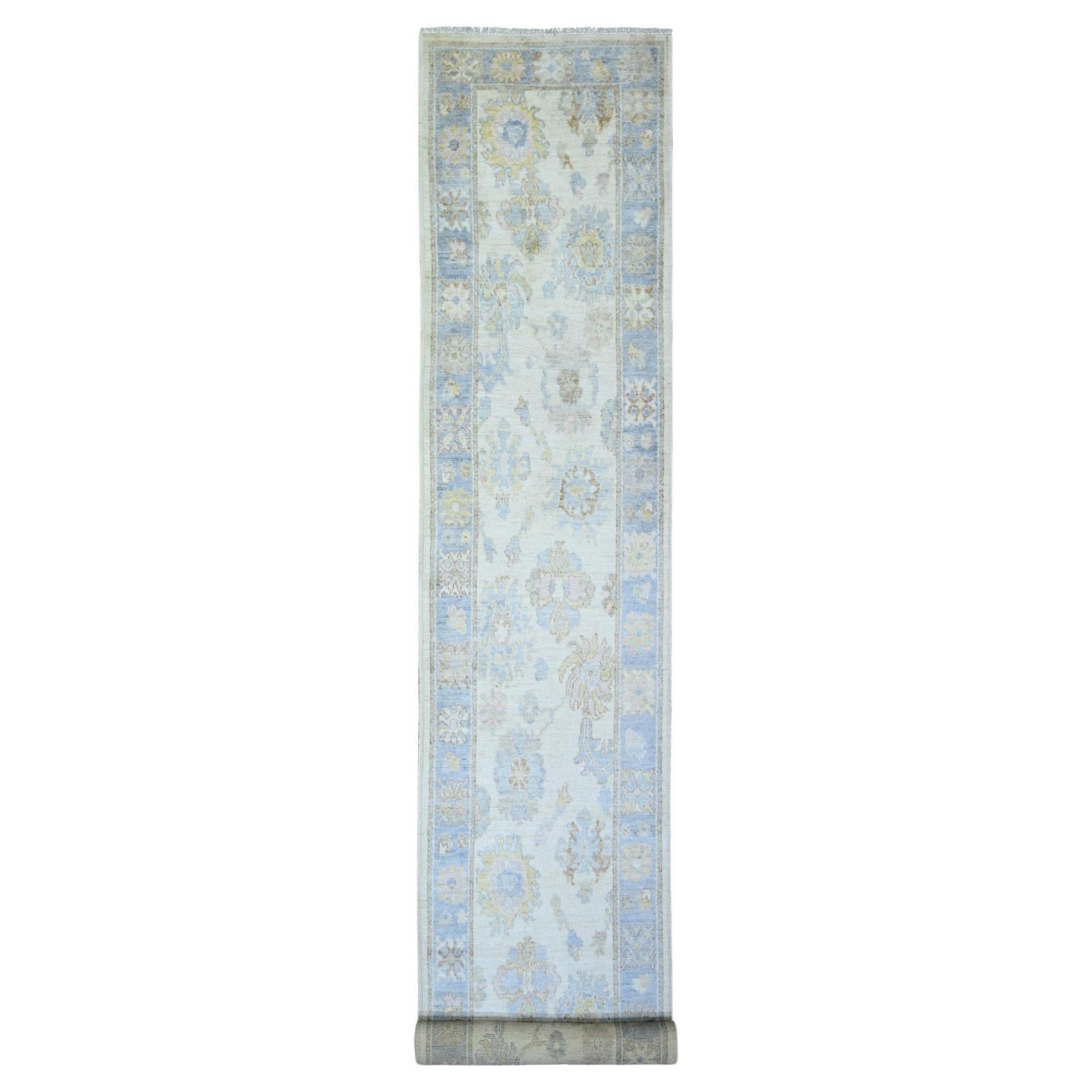 2'8"x17'3" Ivory, Soft Wool, Hand Knotted Afghan Angora Oushak XL Runner Rug For Sale
