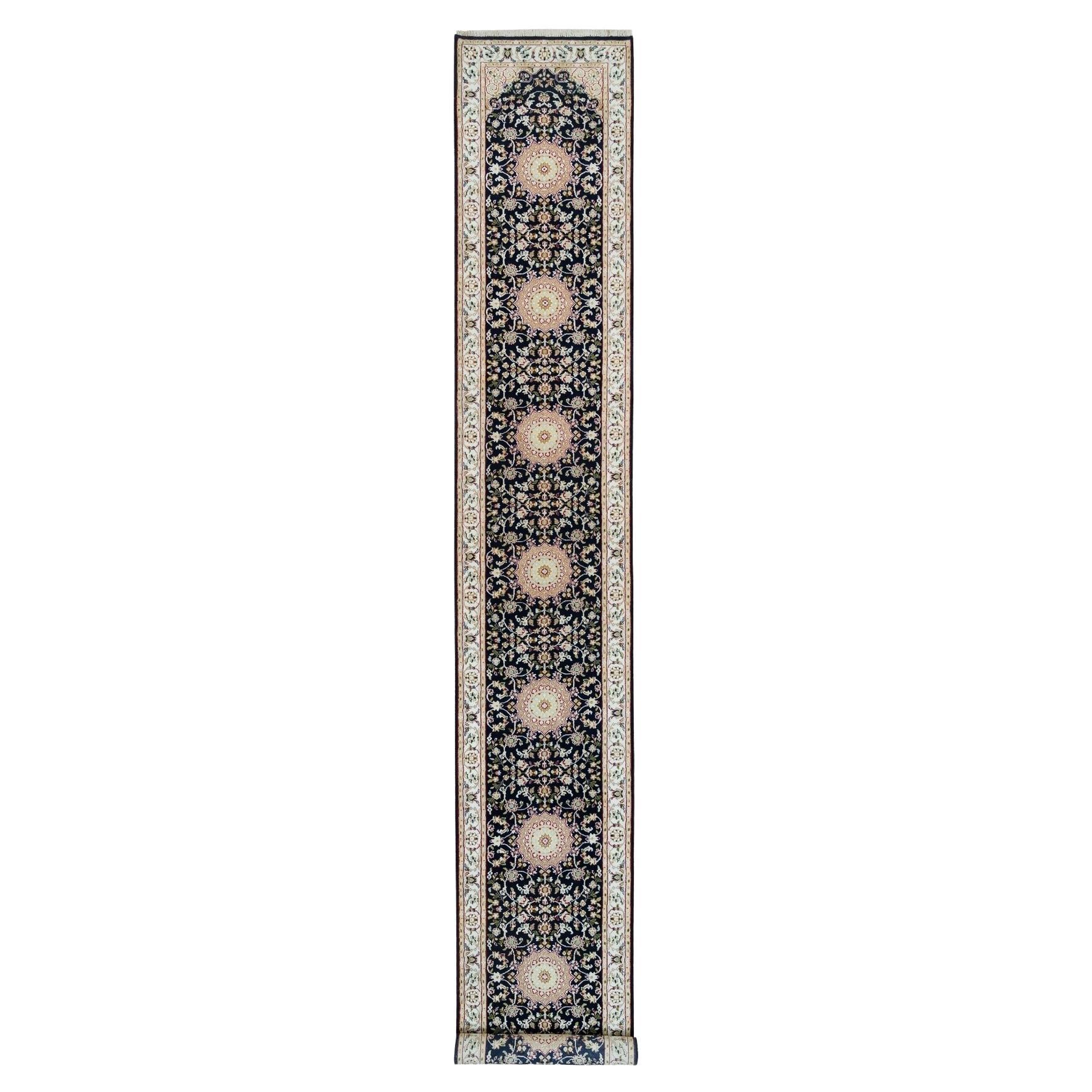 2'8"x18'5" Blau, Nain Design, reine Wolle, handgeknüpfter 350 KPSI XL Läufer