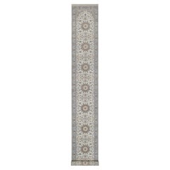 2'8"x18'5" Ivory Hand Knotted Nain with Medallions Design Wool & Silk Runner Rug