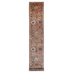 2'8"x19' Coral Red Northwest Zoroastrian Design Hand Knotted Wool Runner Rug