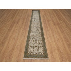Tappeto Runner Tabriz Revival 300 KPSI in lana neozelandese annodato a mano 2'8 "x19' Ivory