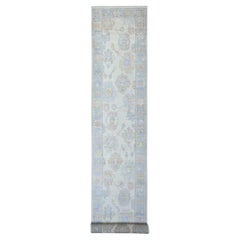 2'8"x19'1" Ivory, Wool Hand Knotted, Afghan Angora Oushak XL Runner Oriental Rug