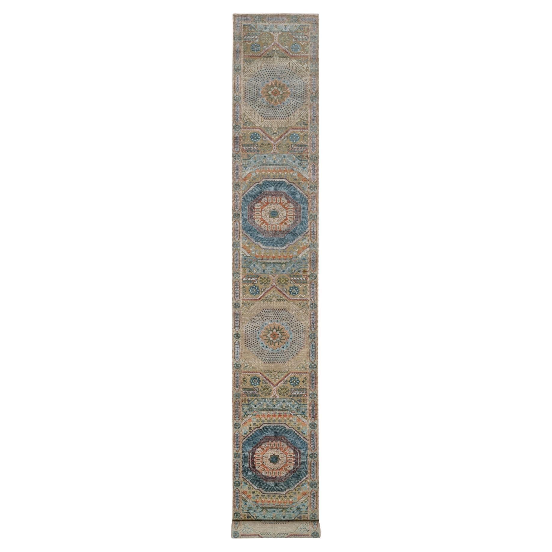 2'8"x19'10" Brown Hand Knotted Mamluk Design Wool & Silk XL Runner Oriental Rug