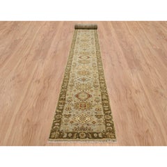 2'8x19'10" Light Gray Karajeh Design Hand Knotted Medallions Wool Runner Rug