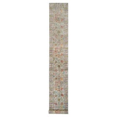 Tappeto Runner XL beige incontaminato in seta e lana annodato a mano, con caratteristiche Directional