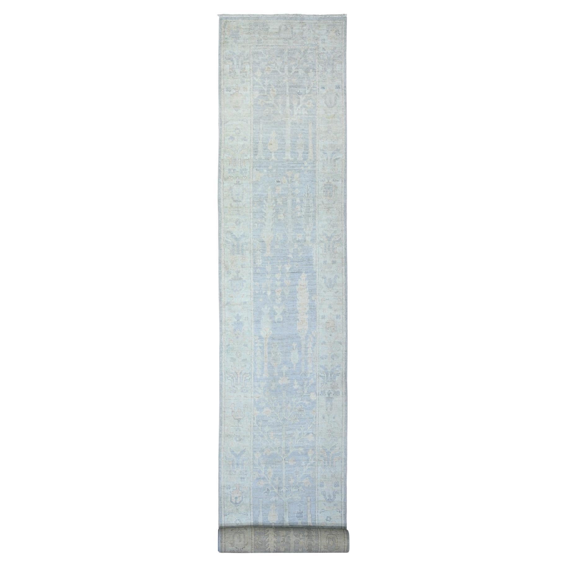 2'8"x19'2" Ash Gray, 100% Wool, Hand Knotted, Afghan Angora Oushak XL Runner Rug For Sale