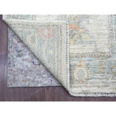 Tappeto orientale Oyster White annodato a mano in angora Oushak di pura lana 2'8 "x19'2"