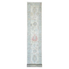 Tappeto orientale Oyster White annodato a mano in angora Oushak di pura lana 2'8 "x19'2"