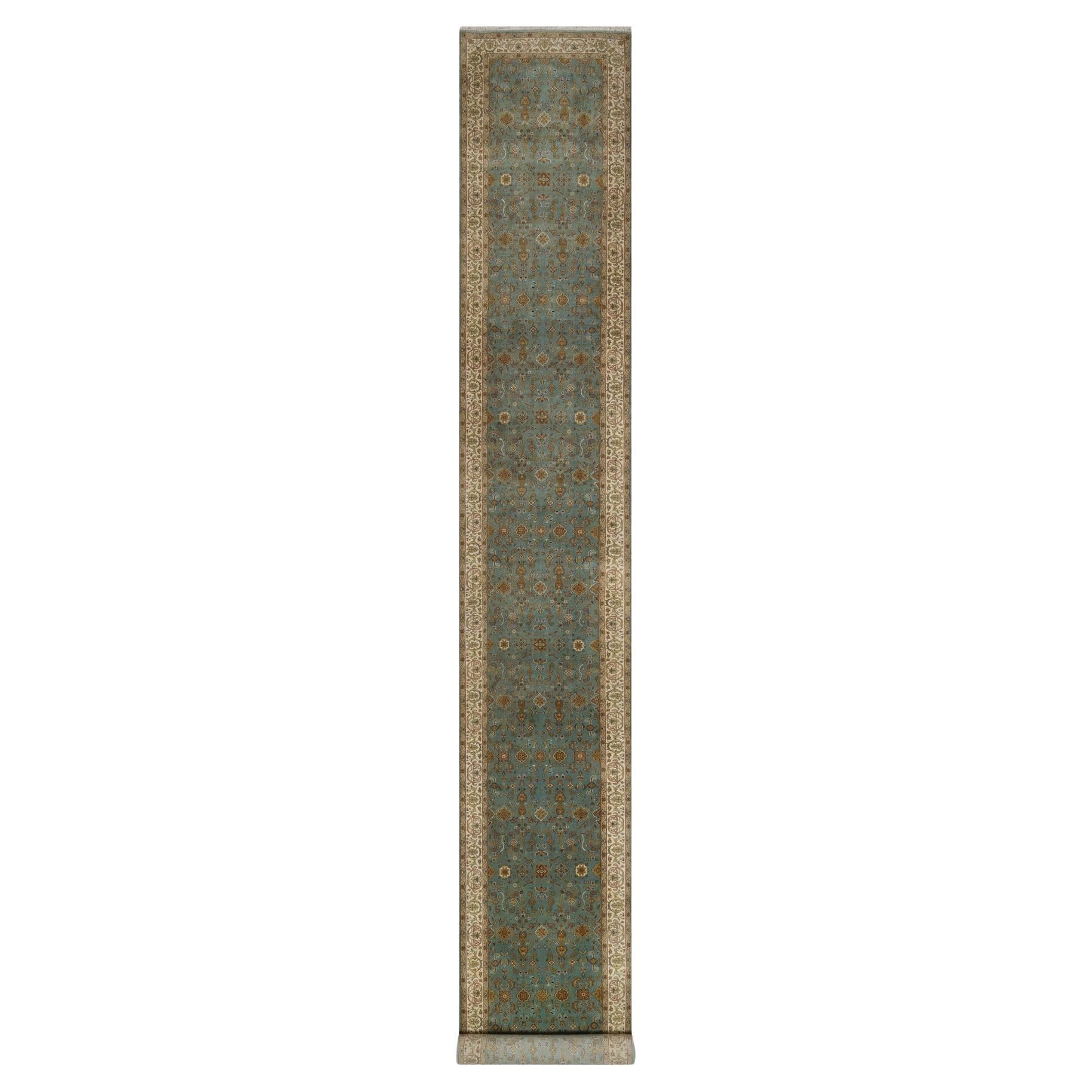 2'8"x19'5" Blue Tabriz Revival New Zealand Wool Hand Knotted Runner Oriental Rug