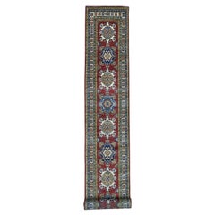 2'8 "x19'5" Alfombra anudada a mano de Super Kazak Rojo de pura lana con diseño geométrico XL Runner
