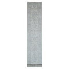 2'8"x19'5" White Afghan Angora Oushak Leaf Motifs Hand Knotted Wool Runner Rug