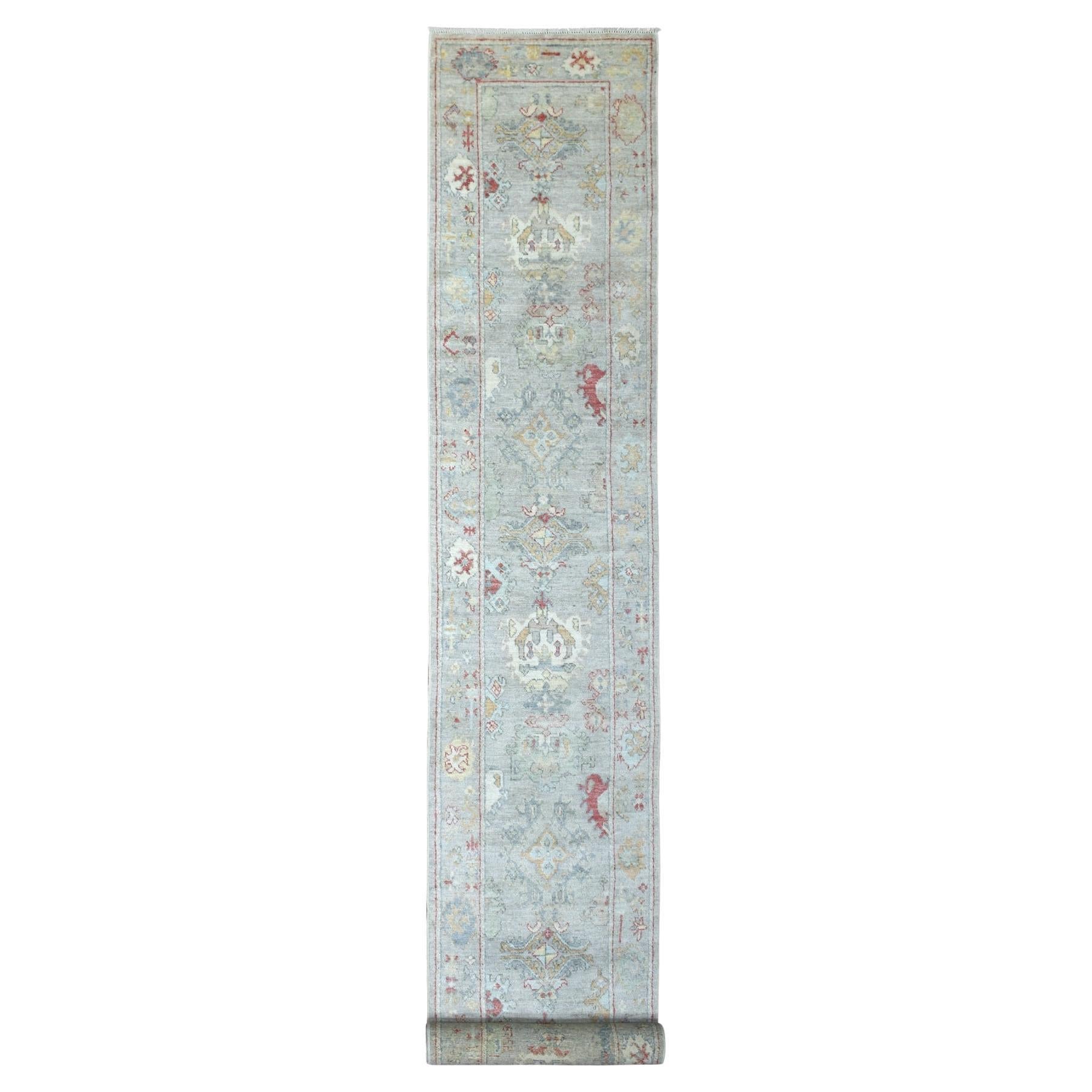 2'8"x19'6" Gray Hand Knotted Afghan Angora Oushak XL Runner Wool Orienal Rug