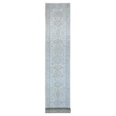 2'8"x19'7" Frost White Hand Knotted White Wash Peshawar All Wool XL Runner Rug