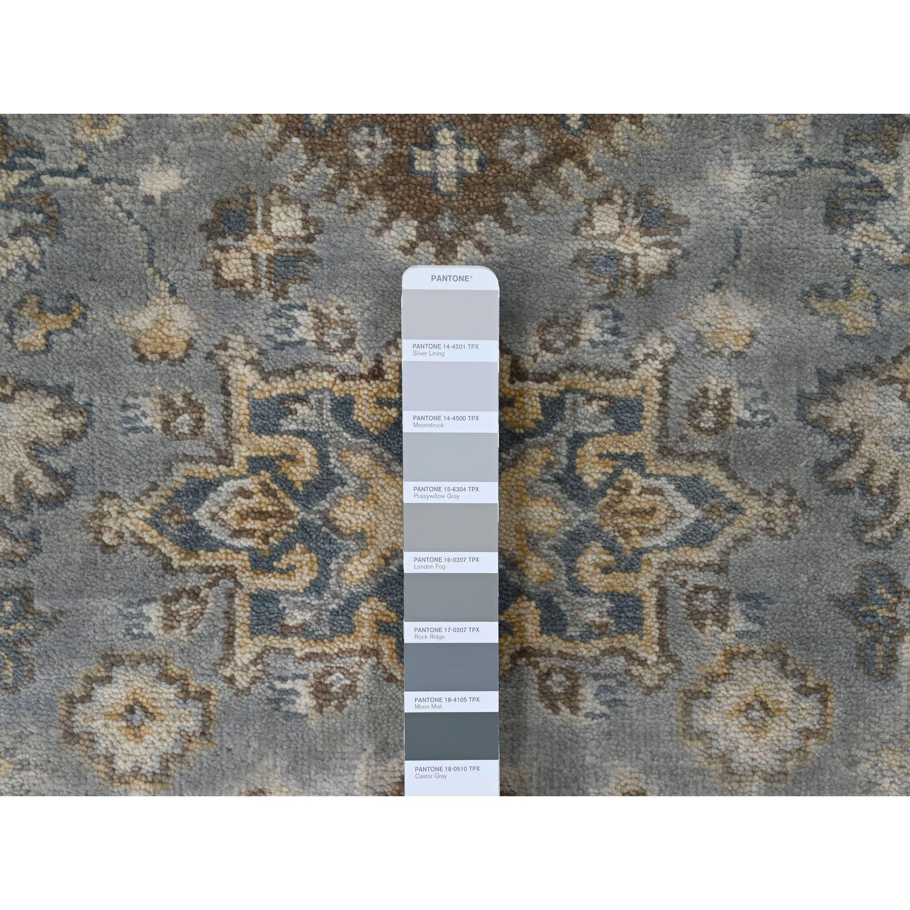 Indiano Tappeto Runner XL in lana organica annodata a mano con design Karajeh grigio metallizzato 2'8 