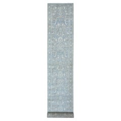2'8"x19'9" Goose Gray, Soft Wool, Fine Peshawar, Hand Knotted, XL Runnner Rug