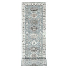 2'8"x20' Hellgrauer, Karajeh-Design, Bio-Woll, handgeknüpfter, XL-Läufer