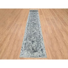 2'8"x20' Gray Wool & Pure Silk Hand Knotted Broken Persian Design XL Runner Rug