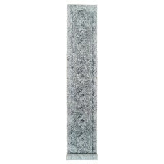 2'8 "x20' Tapis de course gris en laine et soie pure, noué à la main, Broken Persian Design XL
