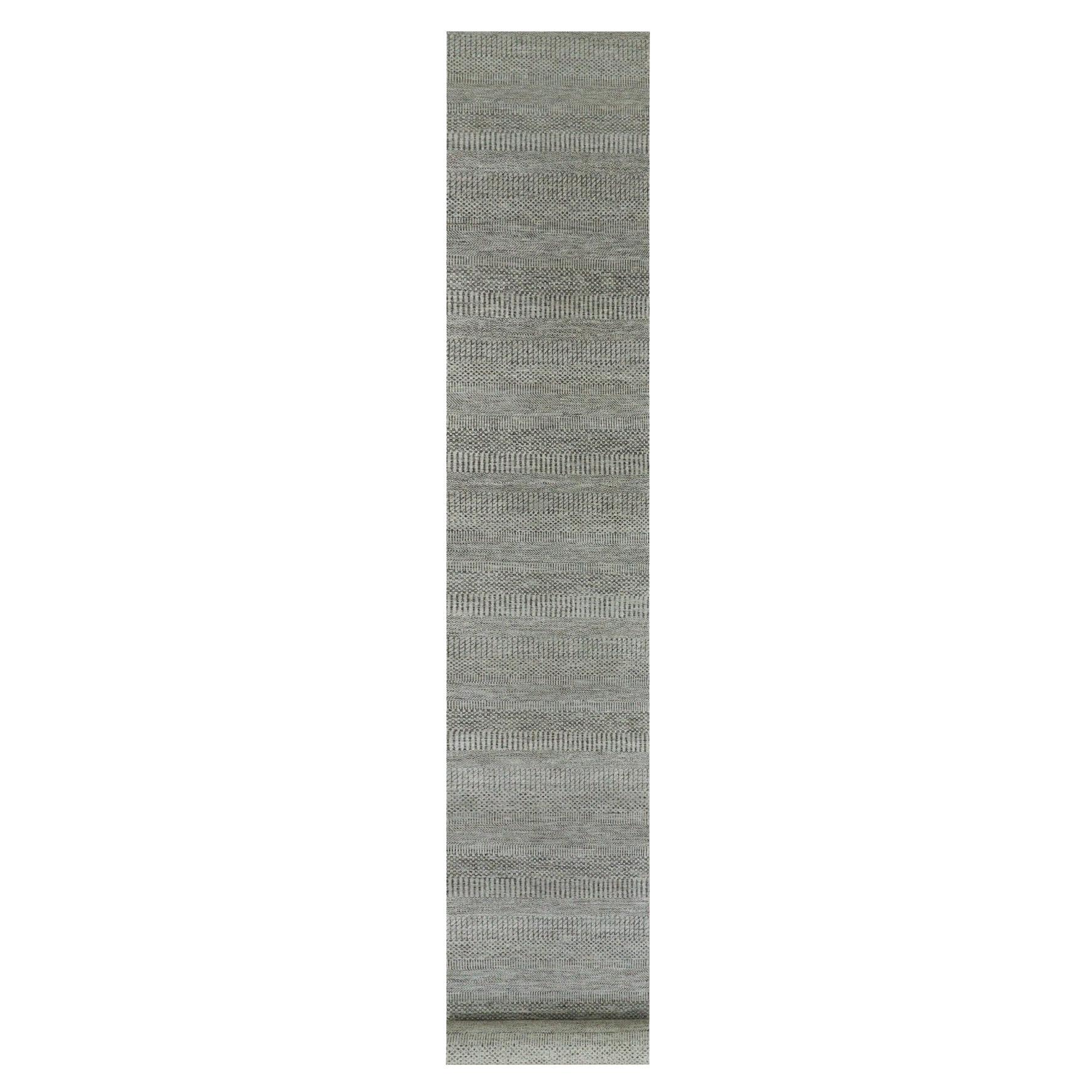 2'8"x20' Owl Gray Hand Knotted Grass Design XL Runner Undyed Wool Rug