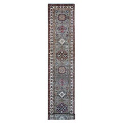 2'8 "x20'10" Alfombra Oriental Battleship Gris Anudada a Mano Super Kazak Lana XL Runner