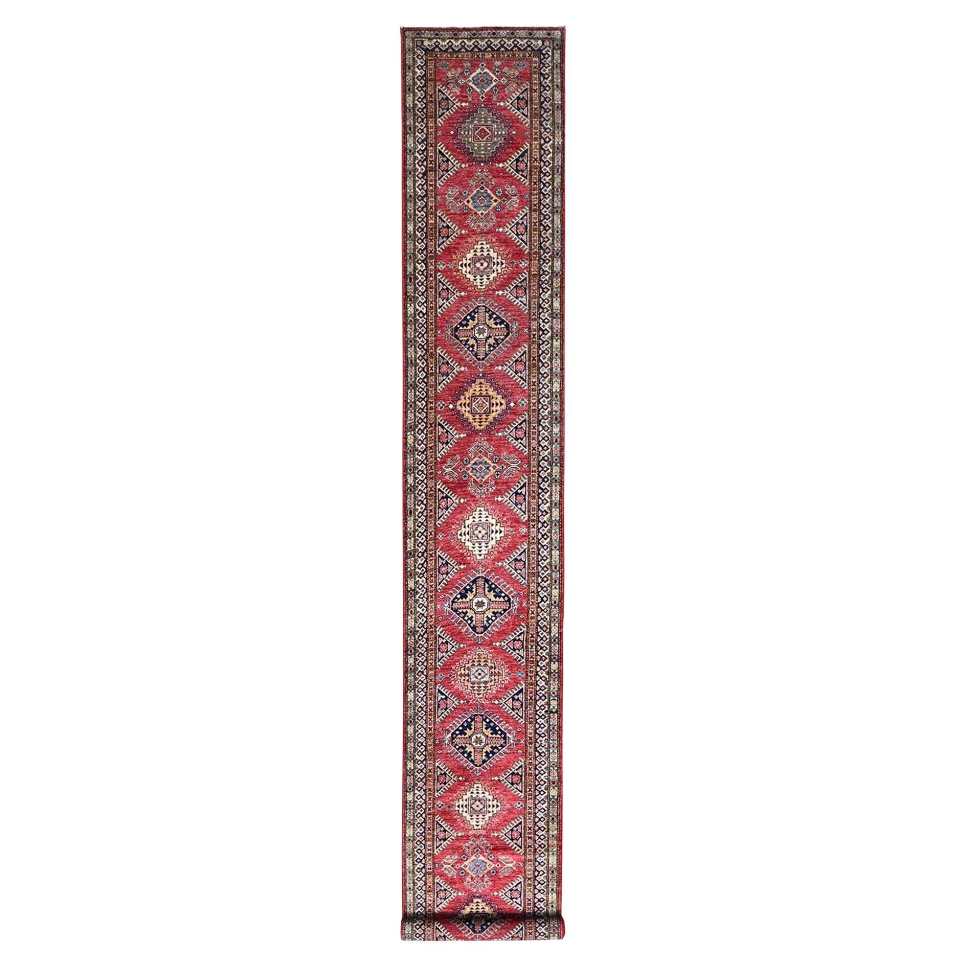 2'8"x20'10" Firebrick Red Super Kazak Hand Knotted Wool XL Runner Oriental Rug
