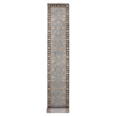 2'8 "x20'8" Alfombra oriental de lana y seda anudada a mano gris con diseño de hojas