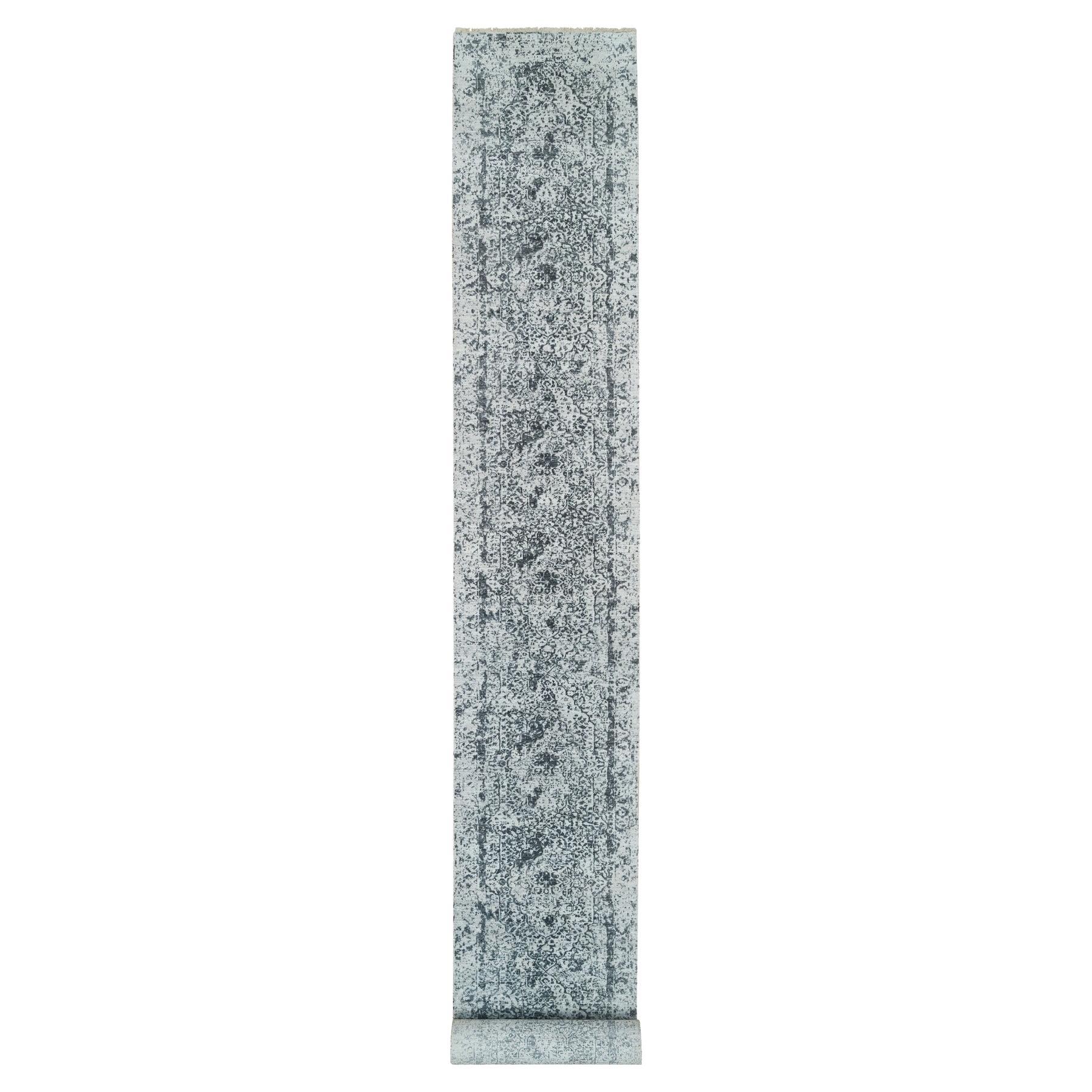 2'8 "x21'8" Grau gebrochen Persisch Design Wolle und Seide Hand geknotet XL Läufer Teppich