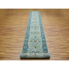 2'8"x22' Aqua Frost Blue Extra Soft Wool Shah Abbas Hand Knotted XL Runner Rug