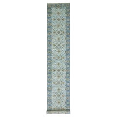 2'8"x22' Aqua Frost Blue Extra Soft Wool Shah Abbas Hand Knotted XL Runner Rug