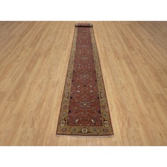 2'8"x22'1" Red Antiqued Fine Heriz Re-Creation Wool Hand Knotted XL Runner Rug