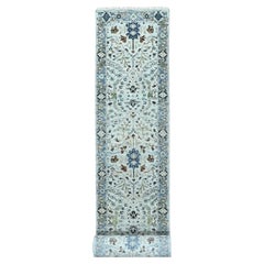 2'8"x23'10" Gray Oushak Floral Pattern Hand Knotted Velvety Wool XL Runner Rug