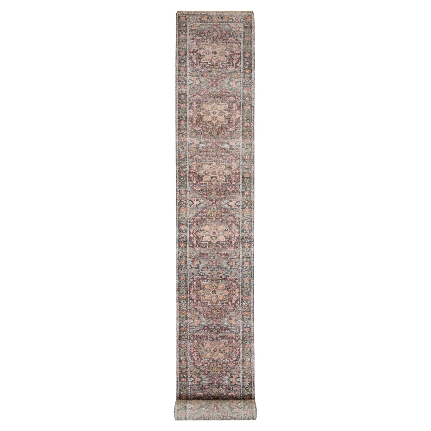 2'8"X23'10" Sangria Red Hand Knotted 100% Wool Heris Revival Runner Oriental Rug