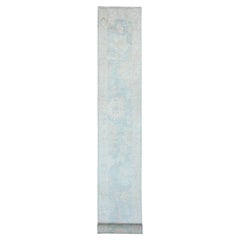 2'8 "x23'3" Tapis de course bleu ardoise noué à la main Afghan Angora Oushak Pure Wool