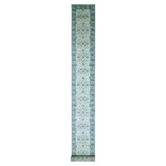 2'8"x24'1" Blue Agra Shah Abbas Flower Design Hand Knotted Pure Wool Runner Rug